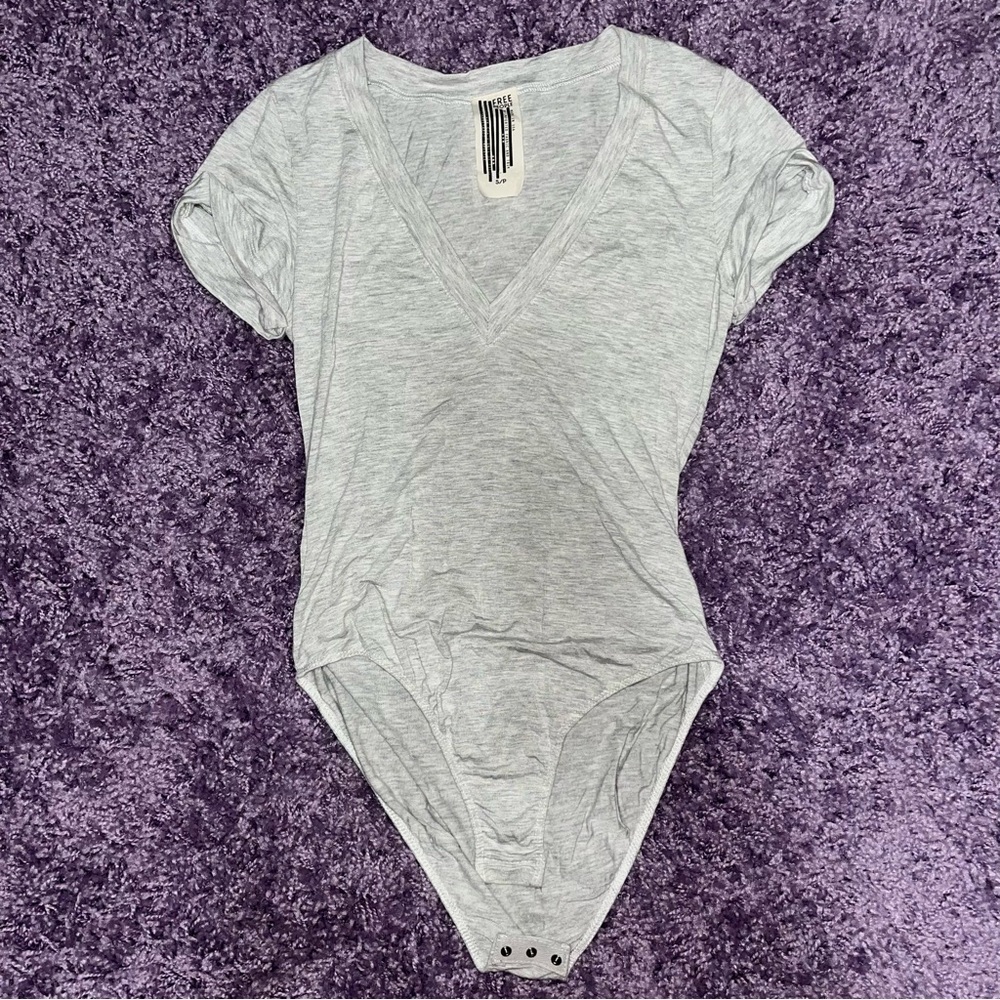 free people grey v neck tee bodysuit